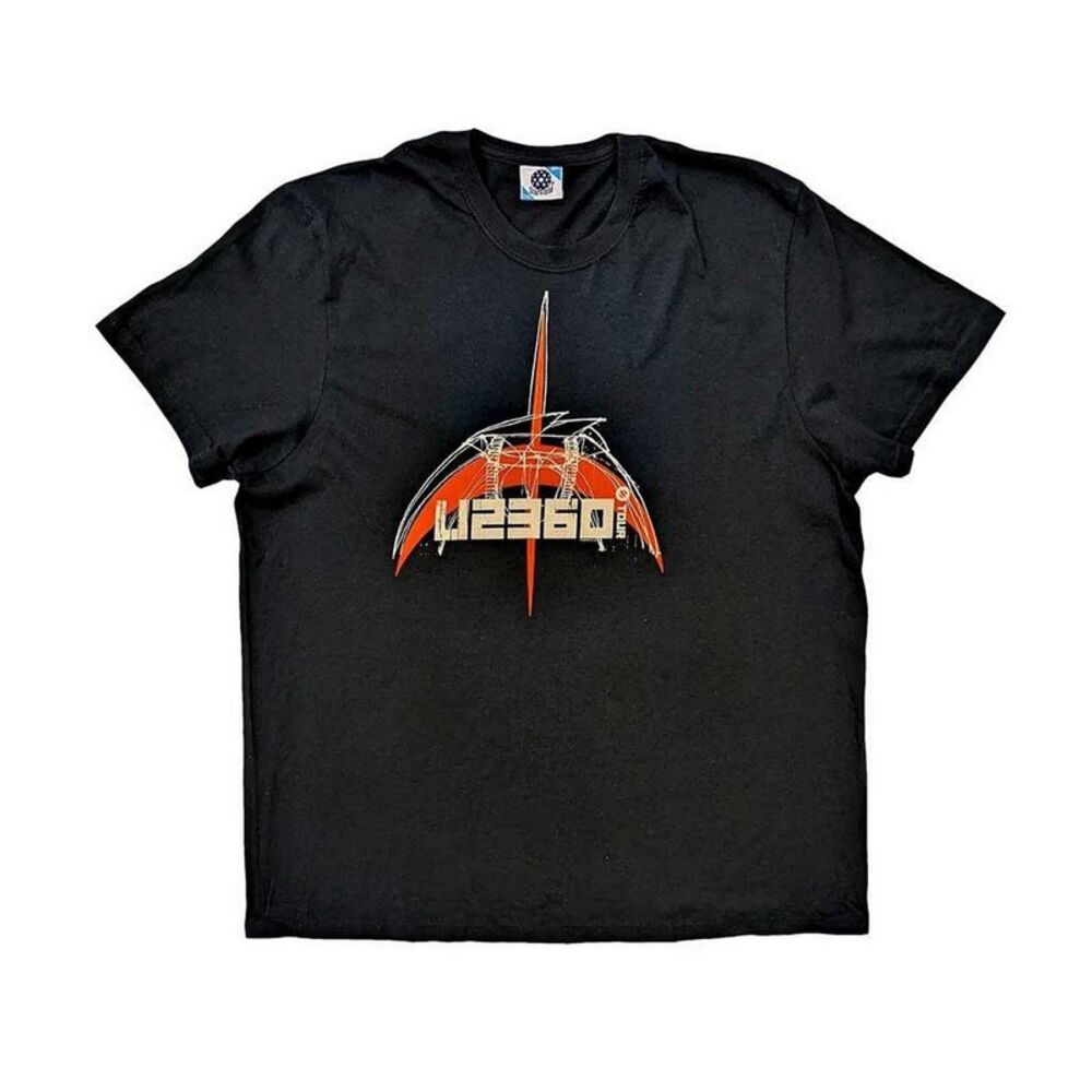 U2 Unisex Adult 360 Degree Tour 2009 Back Print Logo T-Shirt / Black/Orange